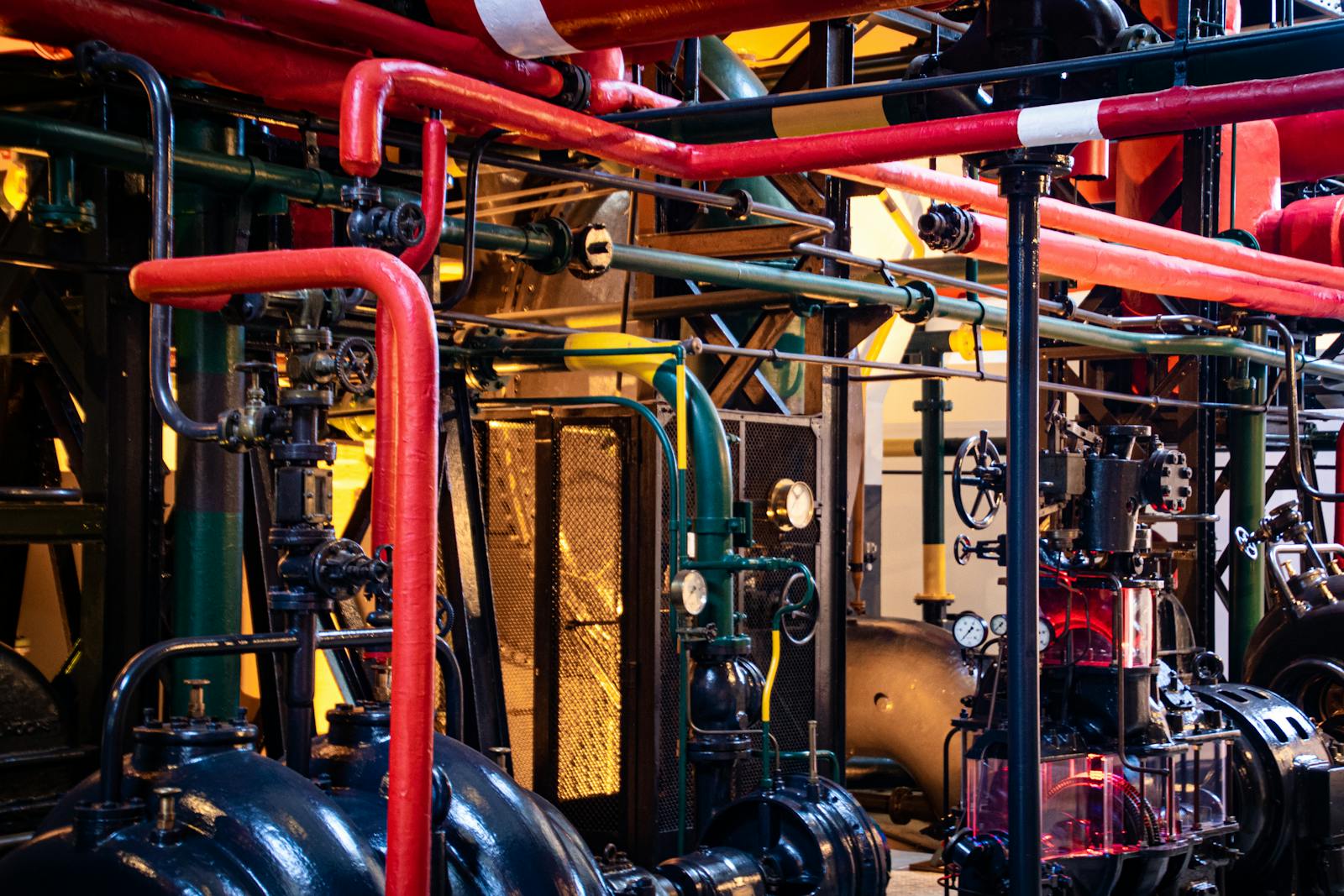 Industrial process plant interior with piping and equipment. Representative of the manufacturing and process facilities Bentwood works in